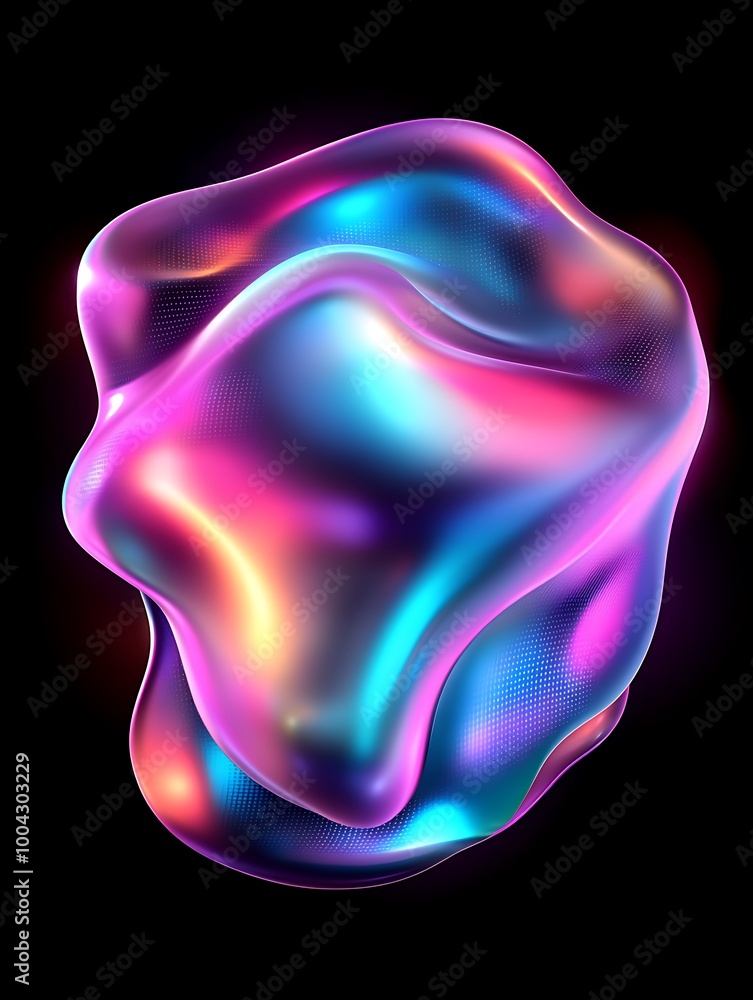 Colorful abstract shape with glossy texture on a black background, radiating light and vibrant hues. A minimalist poster in metallic and chrome gradient style. Colorful abstract shape with glossy texture on a black background, radiating light and vibrant hues. A minimalist poster in metallic and chrome gradient style.