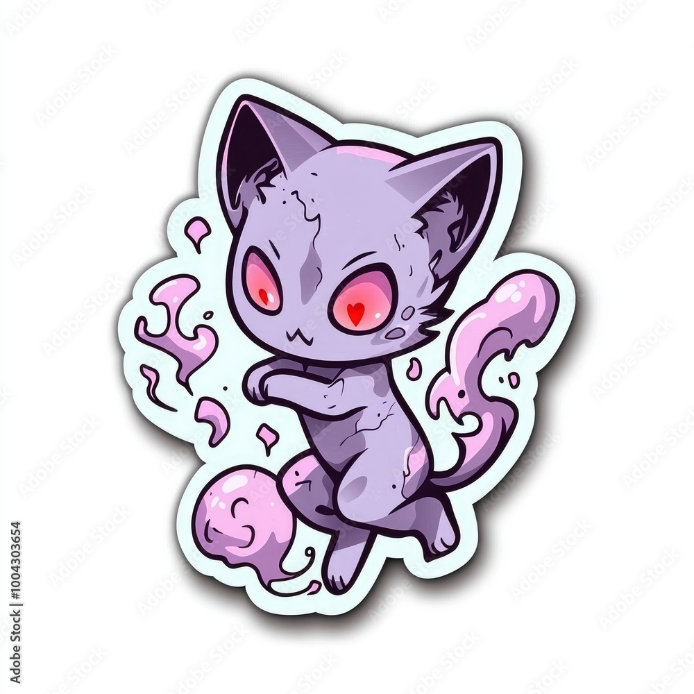 Obraz premium Cute Purple Cartoon Cat with Pink Heart Eyes
