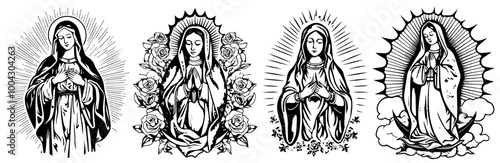 Our Lady Virgin Mary Madonna black silhouette vector