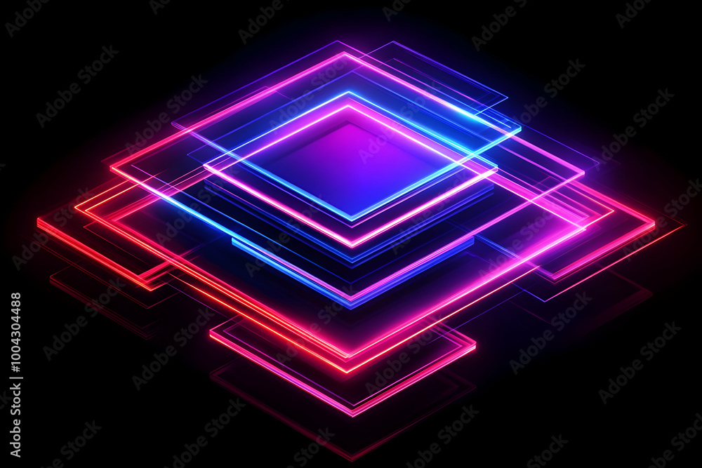 Abstract 3D Neon Lights Background with Stacked Geometric Shapes in Blue and Pink Abstract 3D Neon Lights Background with Stacked Geometric Shapes in Blue and Pink