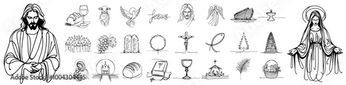 minimalist illustrations of sacred christian motifs monoline line art vector shape