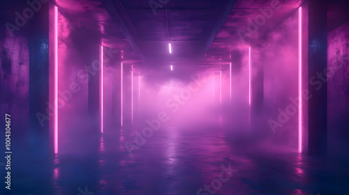 Wallpaper Mural Neon Lights Corridor 3D Render Torontodigital.ca