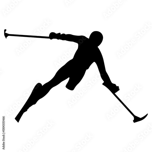Skier with disability.Slalom.Silhouette of professional skier.Concept of adaptive sport.Vector illustration.