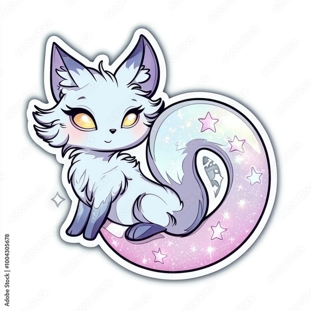 Naklejka premium Cute Cartoon Fox with Starry Tail