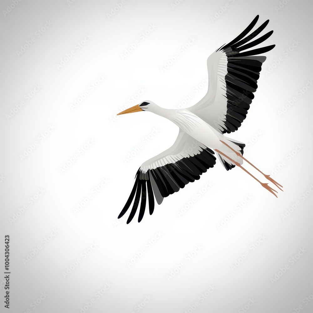 Fototapeta premium Stork Flying Isolated on White Background