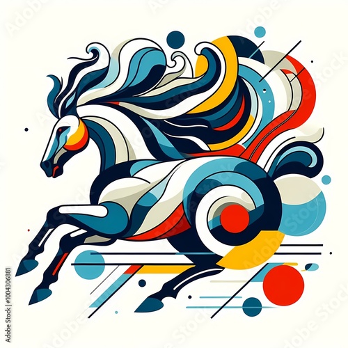 Colorful abstract horse running with flowing lines and motion