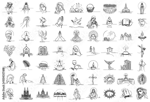 collection of christian symbols representing faith and spirituality vector shape
