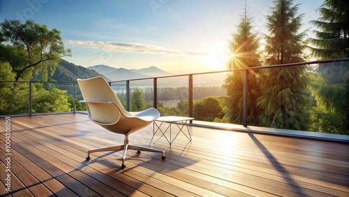 Morning light illuminating a modern deck with a stylish chair