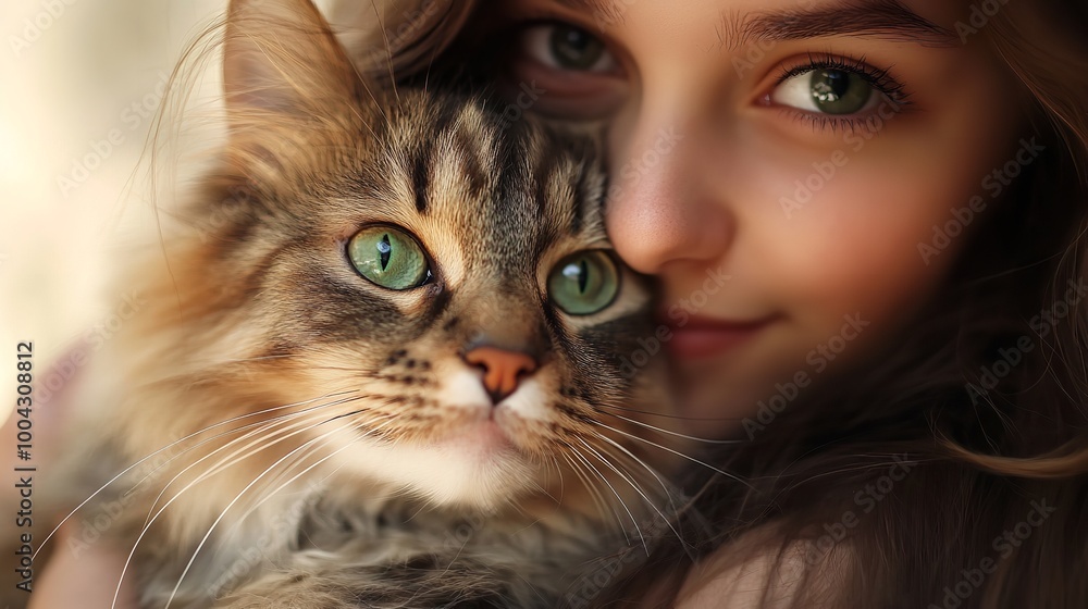 Portrait of Young Woman Holding Cute Siberian Cat
Portrait of Young Woman Holding Cute Siberian Cat