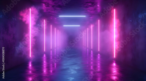 3D Neon Lights Corridor Illustration