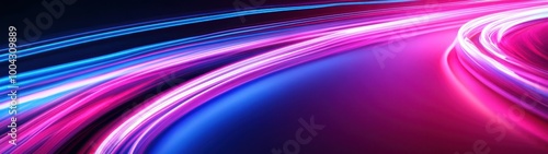 Neon Highway Motion, Vibrant light trails create a dynamic abstract representation of speed and energy on a futuristic road.