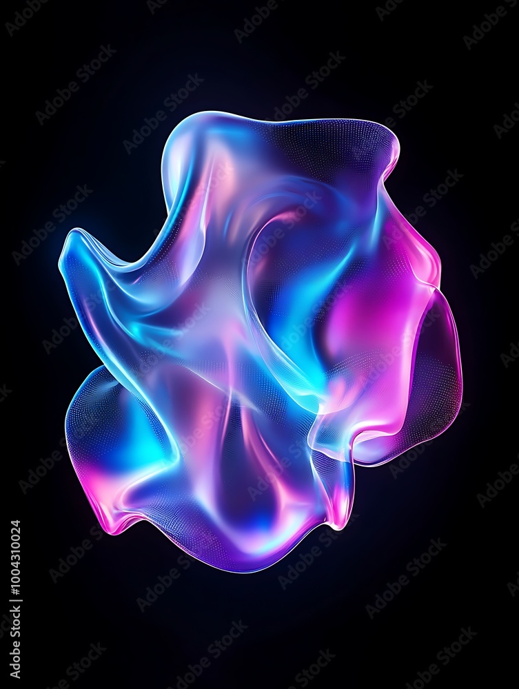 Colorful glowing abstract shapes against a dark background, evoking a sense of fluid motion and ethereal beauty. A minimalist poster in metallic and chrome gradient style. Colorful glowing abstract shapes against a dark background, evoking a sense of fluid motion and ethereal beauty. A minimalist poster in metallic and chrome gradient style.