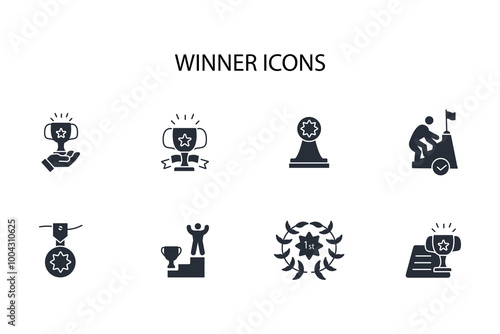 winners icon set.vector.Editable stroke.linear style sign for use web design,logo.Symbol illustration.