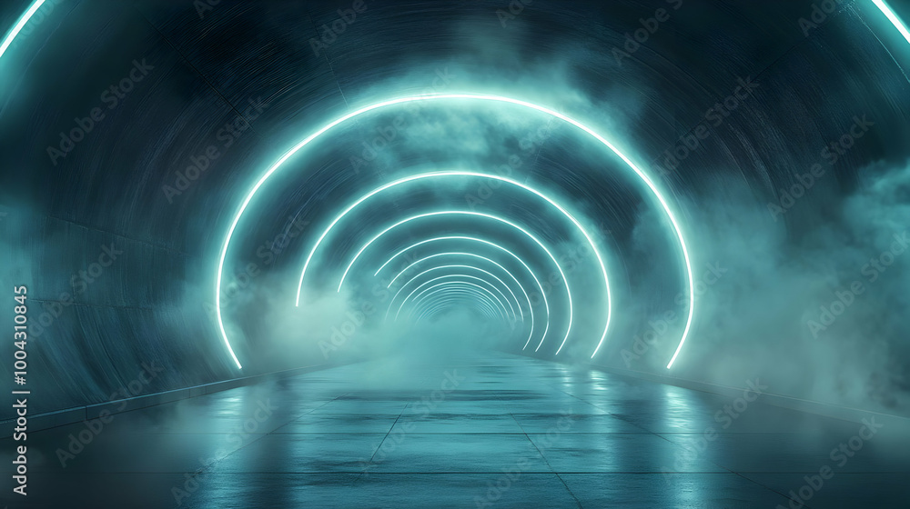 Abstract 3D Tunnel with Neon Lights and Fog Abstract 3D Tunnel with Neon Lights and Fog