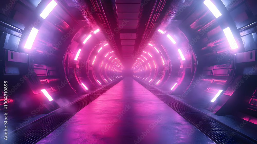 Futuristic Tunnel with Pink and White Neon Lights 3D Illustration Futuristic Tunnel with Pink and White Neon Lights 3D Illustration