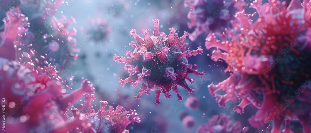 Abstract pink and purple coral-like structures in a hazy blue background. Abstract pink and purple coral-like structures in a hazy blue background.