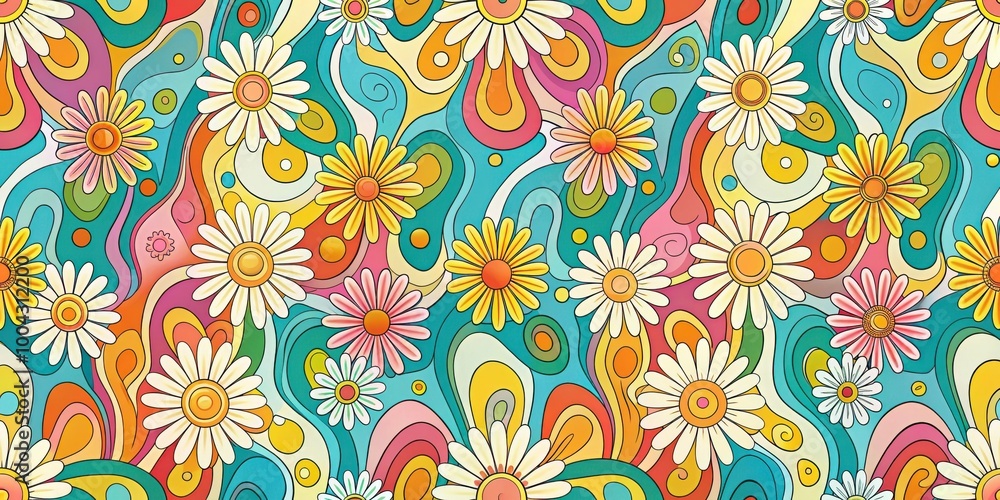 Y2K Daisy Flowers Seamless Pattern in Groovy Retro Style Organic Melting Shapes Aesthetic Print Trendy Pallete Curvy Psychedelic Summer Decor Floral Decoration Y2K Daisy Flowers Seamless Pattern in Groovy Retro Style Organic Melting Shapes Aesthetic Print Trendy Pallete Curvy Psychedelic Summer Decor Floral Decoration