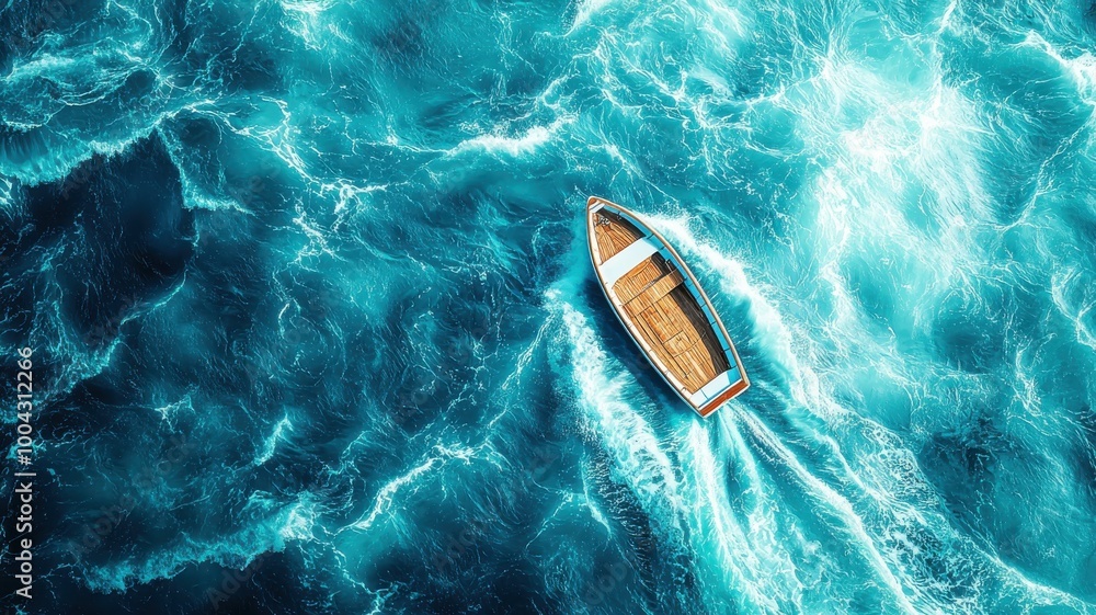 Fototapeta premium A boat is in the water, and the water is choppy