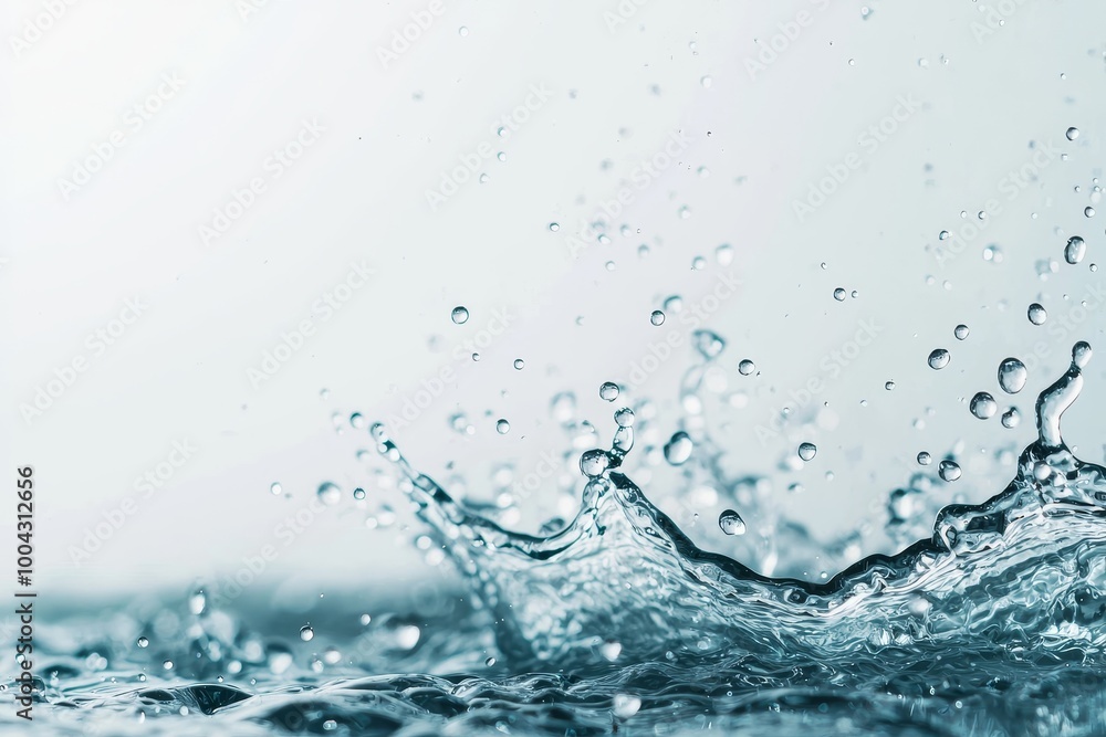 Water splash with droplets on a soft blue background. Water splash with droplets on a soft blue background.