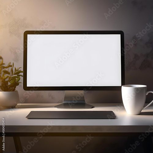 computer with blank screen, mockup