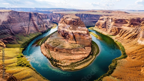 A river that is curved and winding through a canyon