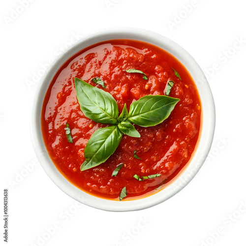 tomato sauce with basil on transparent background. Top view