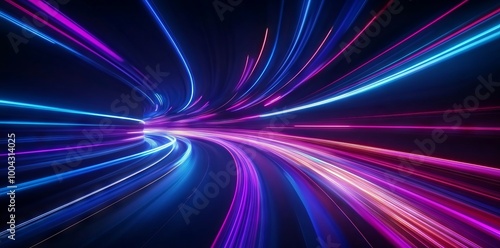 Abstract Light Speed Motion in a Highway Tunnel, AI generated illustration