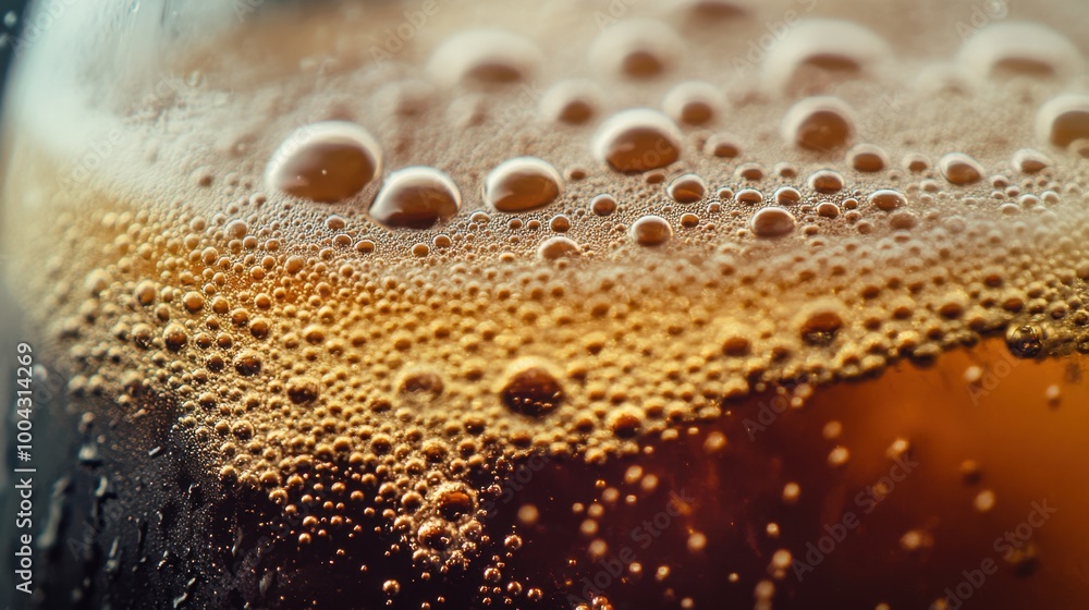 Close-up of an ice-cold cola with bubbling carbonation and glistening condensation, emphasizing a refreshing summer beverage in macro detail. Close-up of an ice-cold cola with bubbling carbonation and glistening condensation, emphasizing a refreshing summer beverage in macro detail.