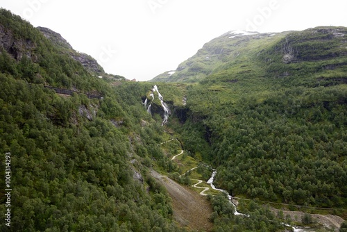 Norwegian landscape with Myrdal train station and waterfalls of Myrdola photo