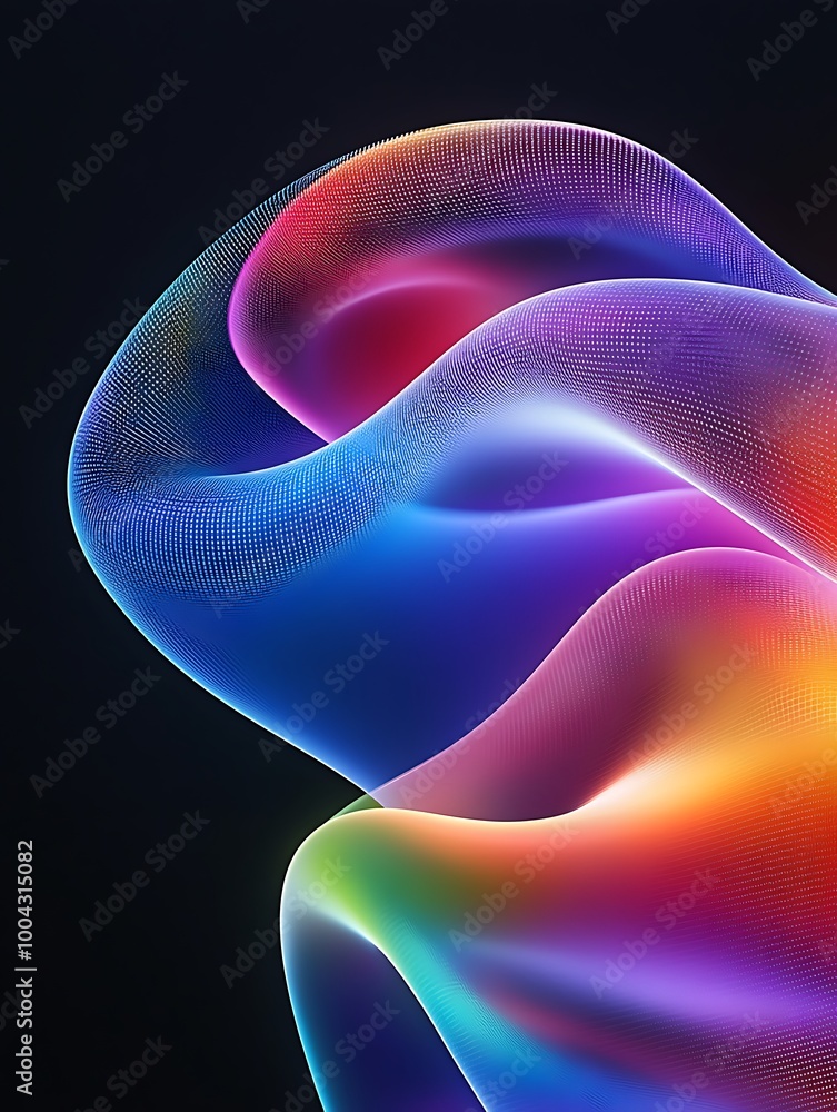 Obraz premium Vibrant, colorful abstract waves on a dark background, showcasing smooth shapes and gradients.