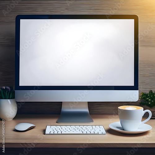 computer with blank screen, mockup