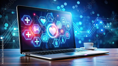 Wallpaper Mural Medical Technology and Digital Healthcare Concept with Laptop and Health Icons on Virtual Interface Torontodigital.ca