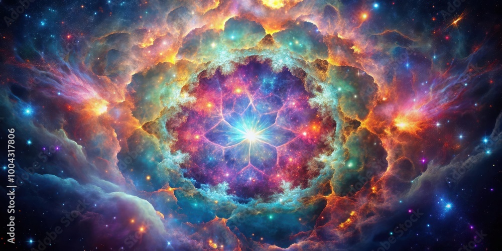 Enchanting Cosmic Coral Nebula with Surreal Kaleidoscopic Refractions and Neon Glow Enchanting Cosmic Coral Nebula with Surreal Kaleidoscopic Refractions and Neon Glow