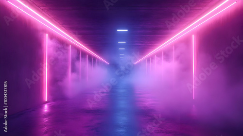 Neon Lights Corridor 3D Illustration