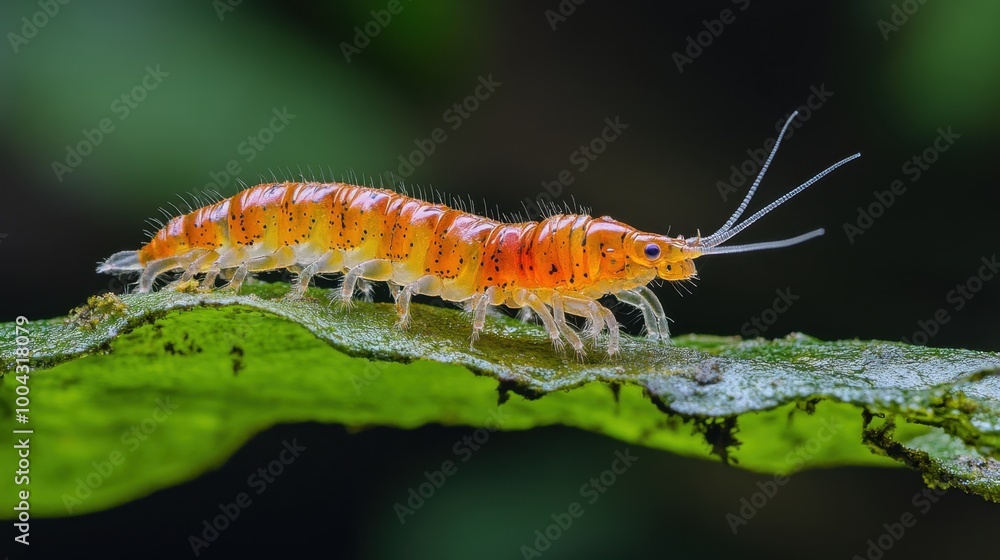 Fototapeta premium Orange caterpillar on green leaf