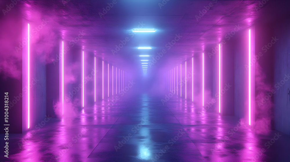 Abstract Neon Corridor 3D Illustration Abstract Neon Corridor 3D Illustration