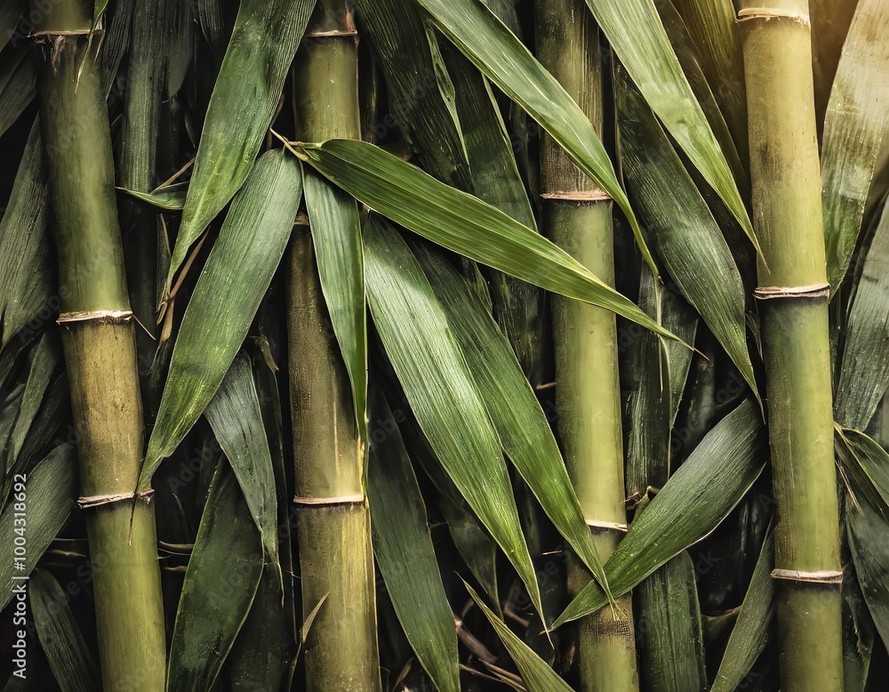 Fototapeta premium Bamboo stalks with leaves texture background
