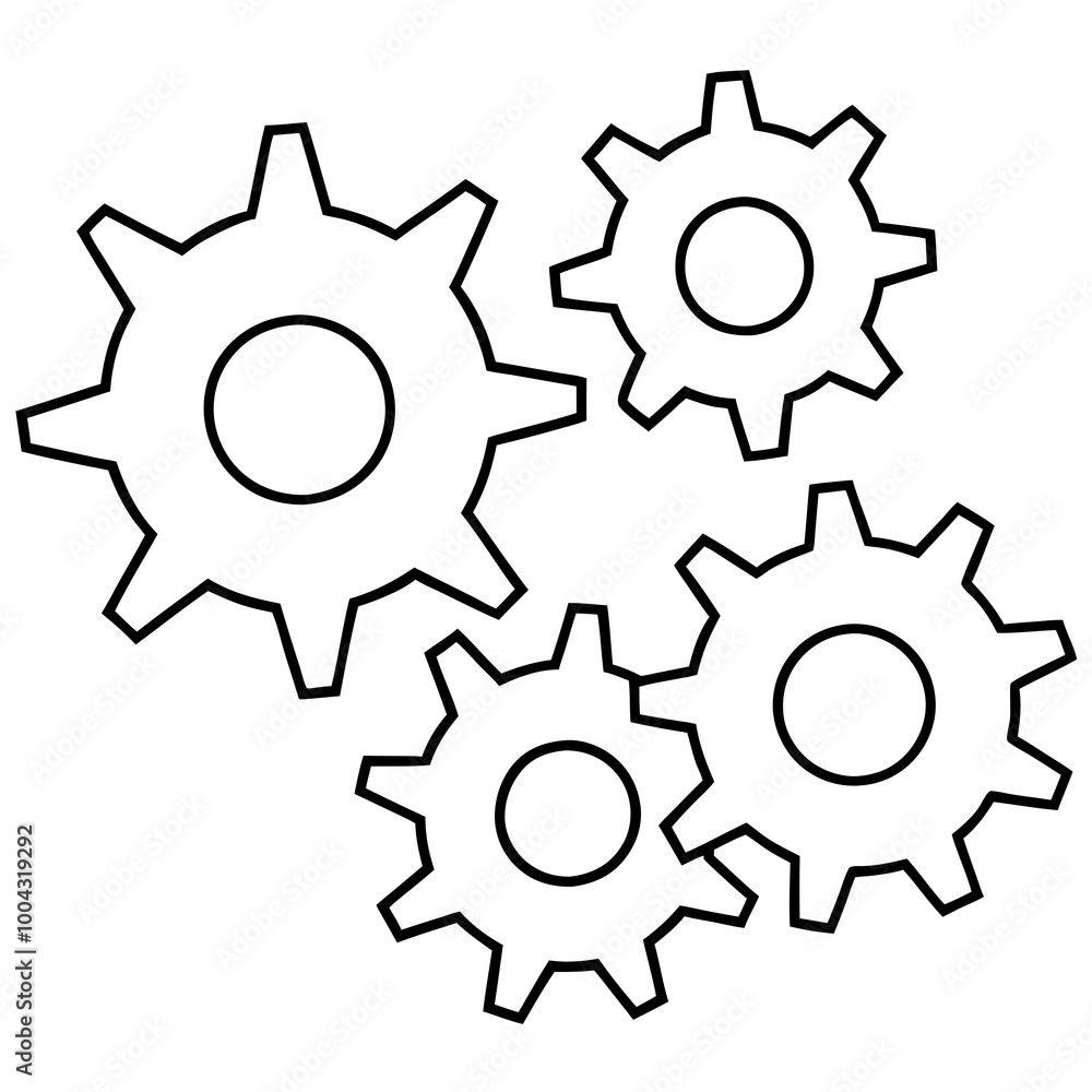 Interlocking Gears in Motion - Crisp Line Vector Art Interlocking Gears in Motion - Crisp Line Vector Art