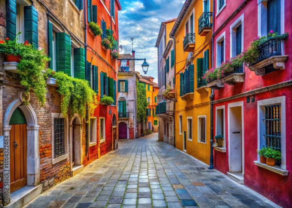 Narrow Venetian Street with Historic Buildings Leading to Decorative Facade Full of Charm and Secrets Narrow Venetian Street with Historic Buildings Leading to Decorative Facade Full of Charm and Secrets