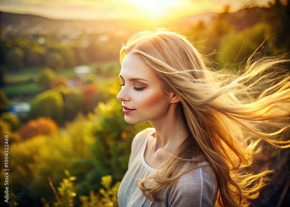 Natural Blonde Hair in Soft Sunlight with a Gentle Breeze Creating a Dreamy Outdoor Atmosphere Natural Blonde Hair in Soft Sunlight with a Gentle Breeze Creating a Dreamy Outdoor Atmosphere