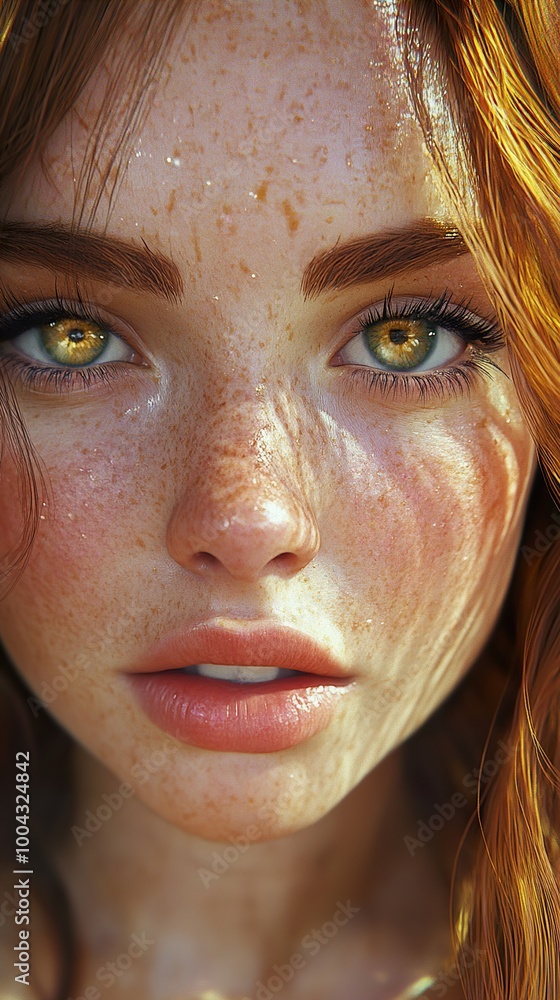 Close Up Portrait of a Woman with Freckles and Green Eyes Close Up Portrait of a Woman with Freckles and Green Eyes