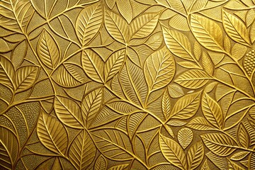 Golden leaf embossed design close-up with shimmering metallic texture