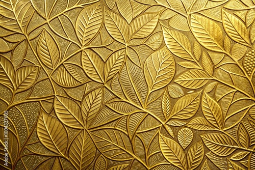 Wallpaper Mural Golden leaf embossed design close-up with shimmering metallic texture Torontodigital.ca
