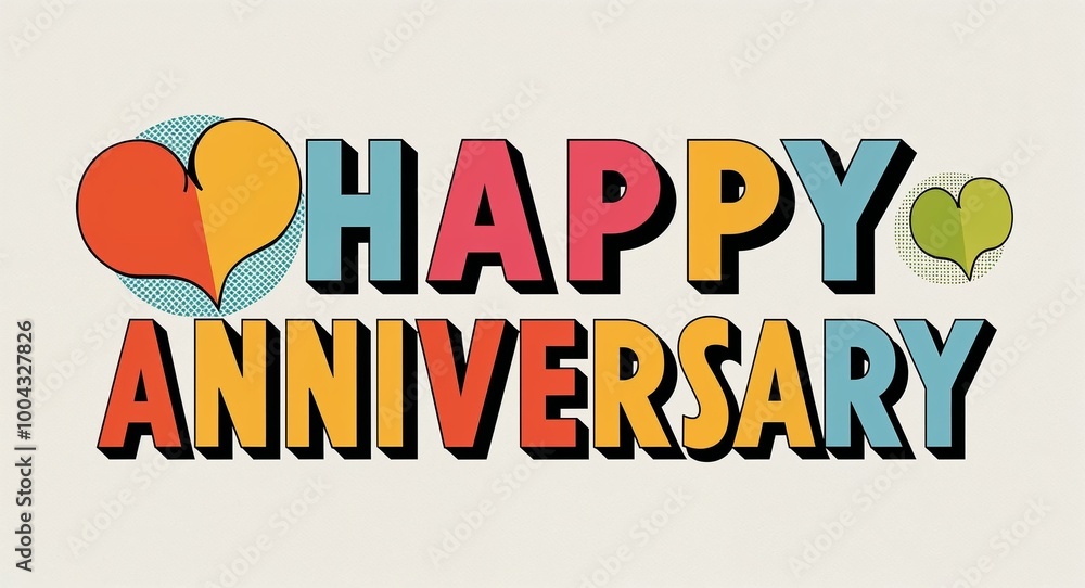 Obraz premium happy anniversary word lettering in retro pop art style design on plain white background