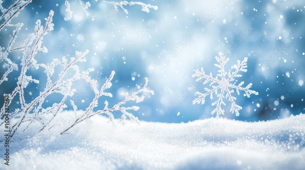 Snowy landscape with delicate frosted branches and Snowy landscape with delicate frosted branches and