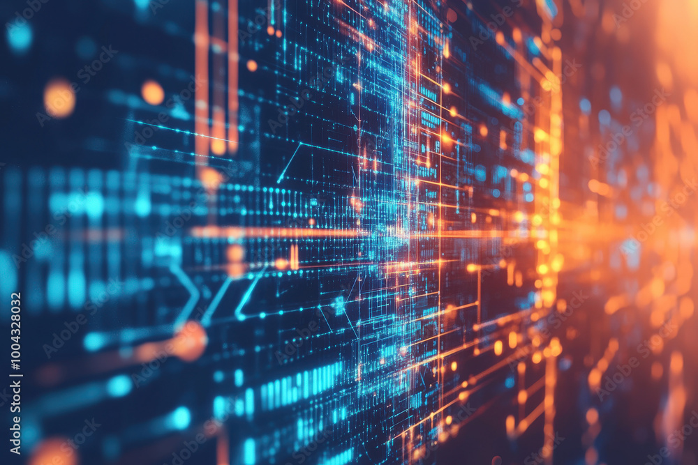 Vibrant digital landscape showcasing intricate data patterns and glowing connections in a futuristic abstract design. Generative AI Vibrant digital landscape showcasing intricate data patterns and glowing connections in a futuristic abstract design. Generative AI