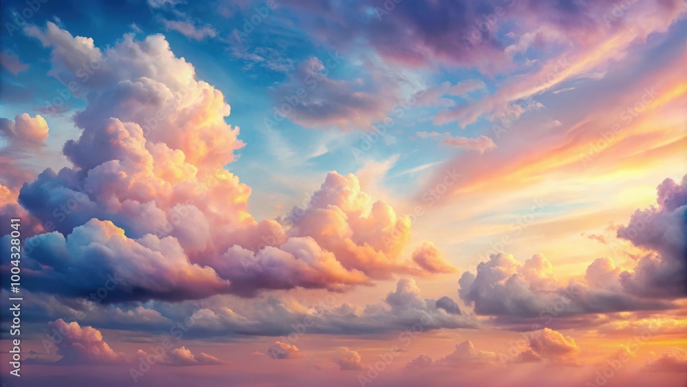 Fototapeta premium Pastel Sunset Clouds Painting the Sky with Mesmerizing Soft Hues for Background