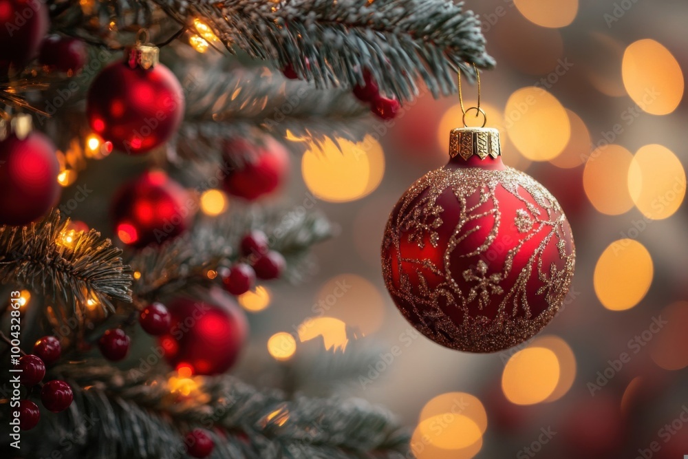 Captivating Christmas Ornament on a Festive Tree with Glowing Lights Captivating Christmas Ornament on a Festive Tree with Glowing Lights