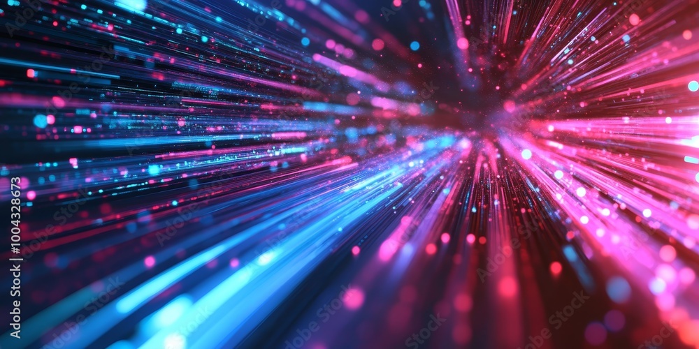 Obraz premium Fiber optic signals in telecommunication, showcasing light pulses, high-speed data transfer, and advanced connections.