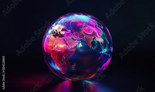 Wallpaper Mural Neon-glowing Earth in a glass sphere, holographic effect. AI generated illustration Torontodigital.ca
